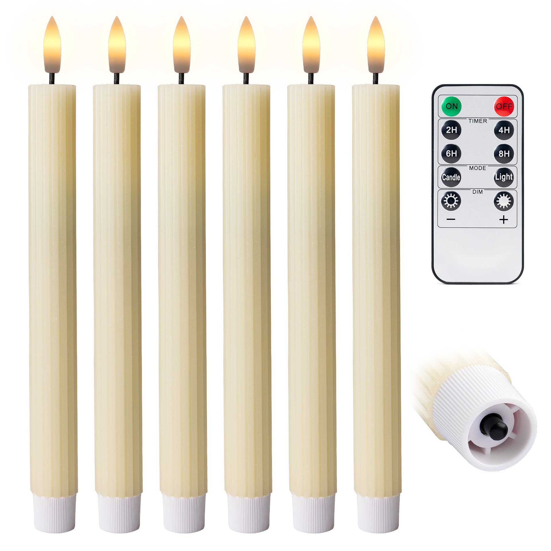 10" Fluted Ribbed LED Blue Grooved Pillar Candles, Remote & 24h Timer Memory, On/Off Switch - (6 Pack) - West Ivory LED Lighting