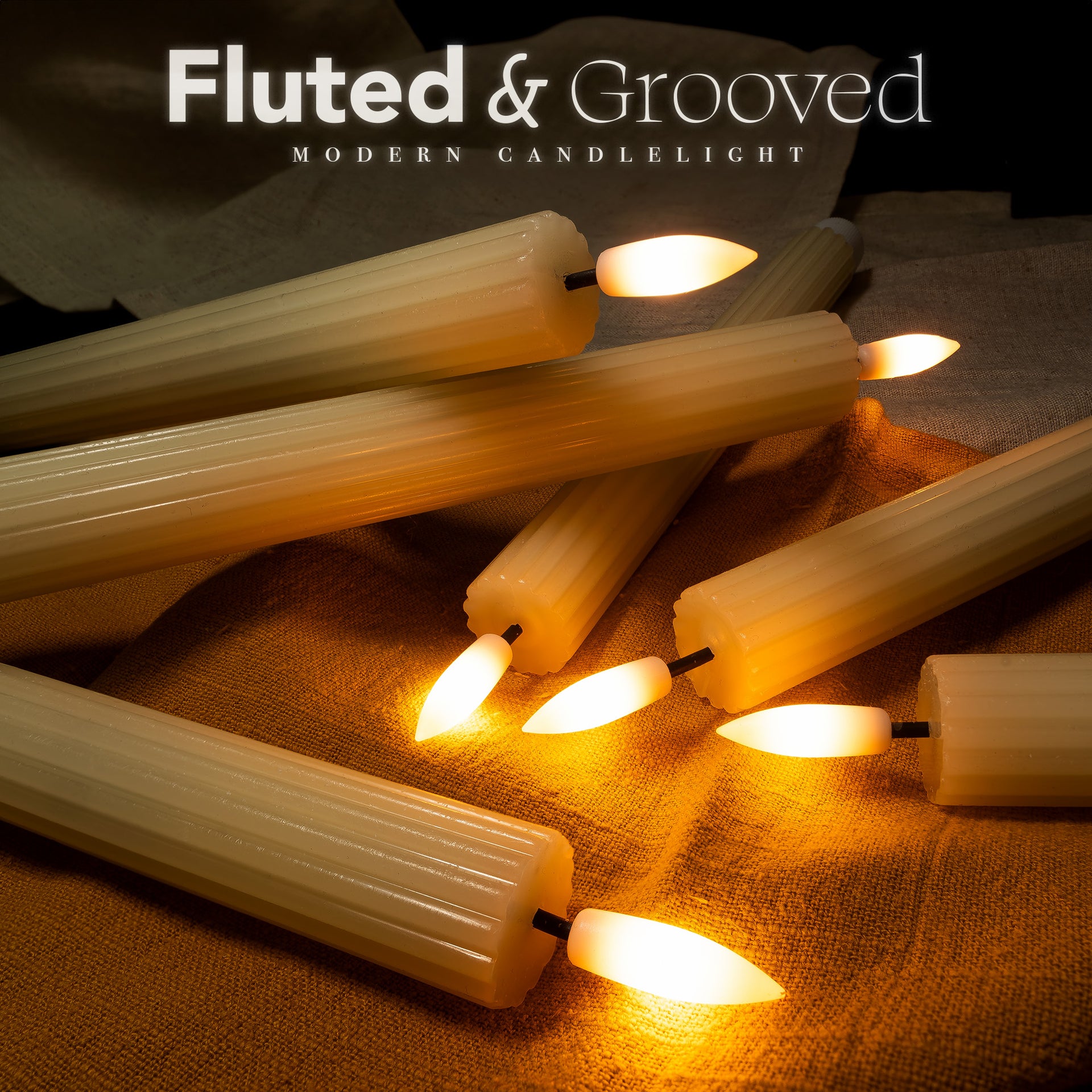 10" Fluted Ribbed LED Blue Grooved Pillar Candles, Remote & 24h Timer Memory, On/Off Switch - (6 Pack) - West Ivory LED Lighting