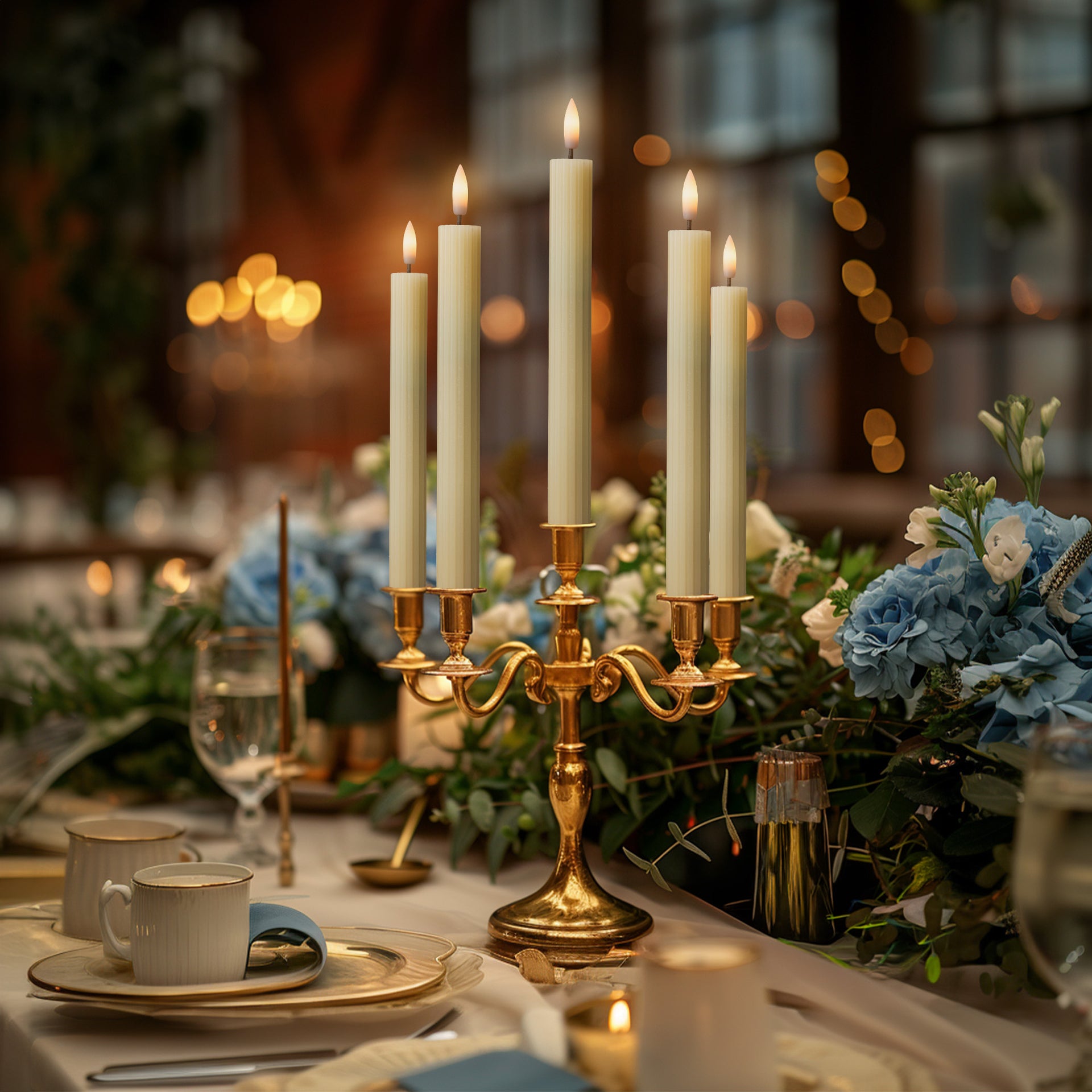 10" Fluted Ribbed LED Blue Grooved Pillar Candles, Remote & 24h Timer Memory, On/Off Switch - (6 Pack) - West Ivory LED Lighting