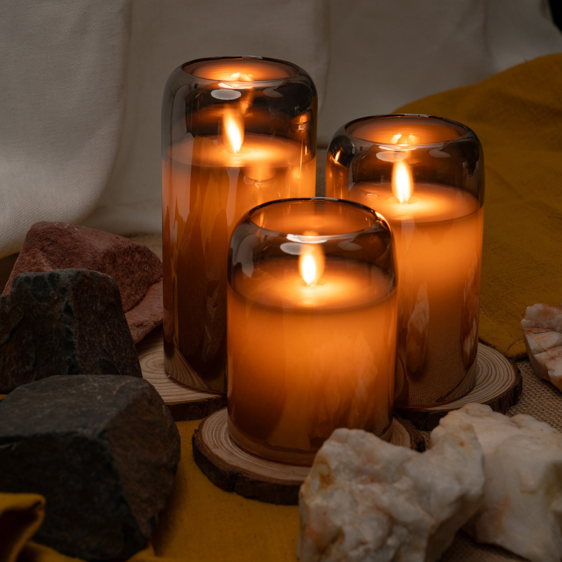 LED Mirrored Glass Round Hurricane Pillar Flameless Candles, Real Wax Moving Wick Dancing Flickering Flame, Battery Operated (Included), Remote & Timer - West Ivory LED Lighting
