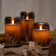 LED Mirrored Glass Round Hurricane Pillar Flameless Candles, Real Wax Moving Wick Dancing Flickering Flame, Battery Operated (Included), Remote & Timer - West Ivory LED Lighting