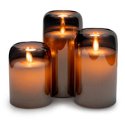 LED Mirrored Glass Round Hurricane Pillar Flameless Candles, Real Wax Moving Wick Dancing Flickering Flame, Battery Operated (Included), Remote & Timer - West Ivory LED Lighting