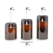 LED Mirrored Glass Round Hurricane Pillar Flameless Candles, Real Wax Moving Wick Dancing Flickering Flame, Battery Operated (Included), Remote & Timer - West Ivory LED Lighting