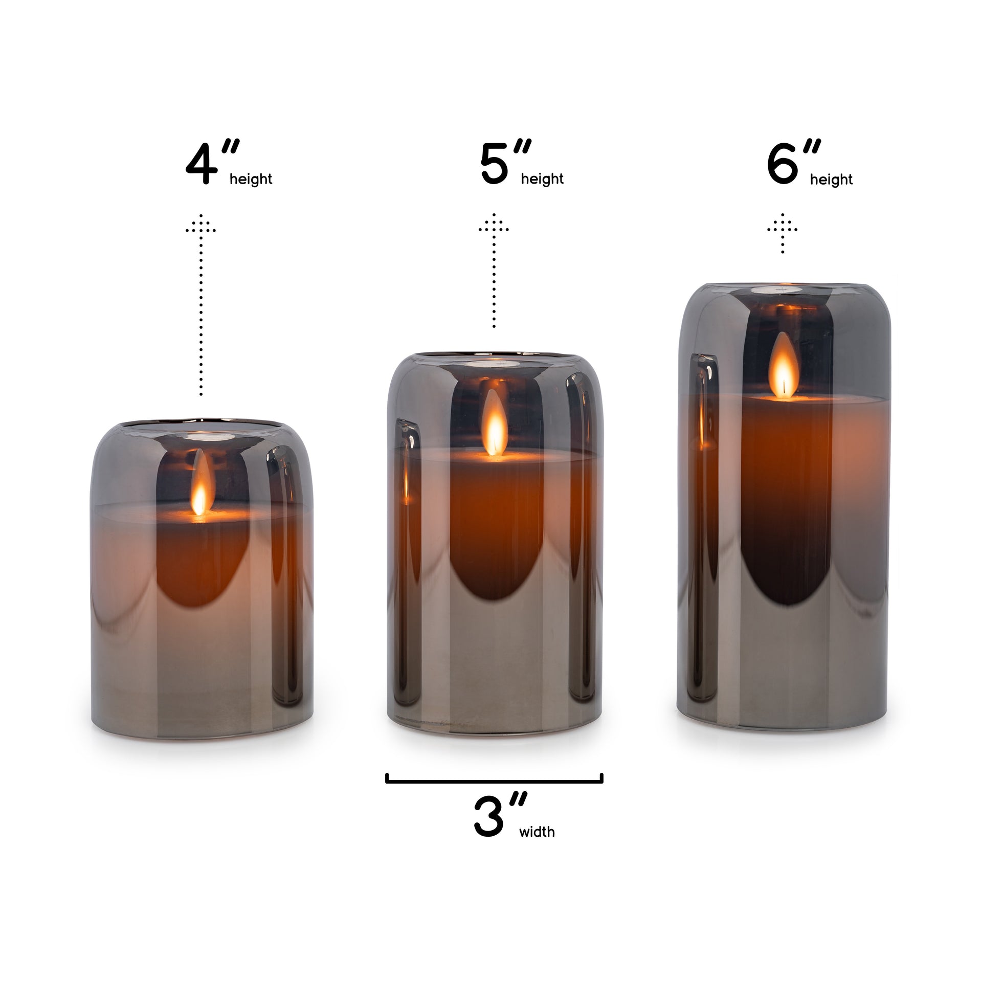 LED Mirrored Glass Round Hurricane Pillar Flameless Candles, Real Wax Moving Wick Dancing Flickering Flame, Battery Operated (Included), Remote & Timer - West Ivory LED Lighting