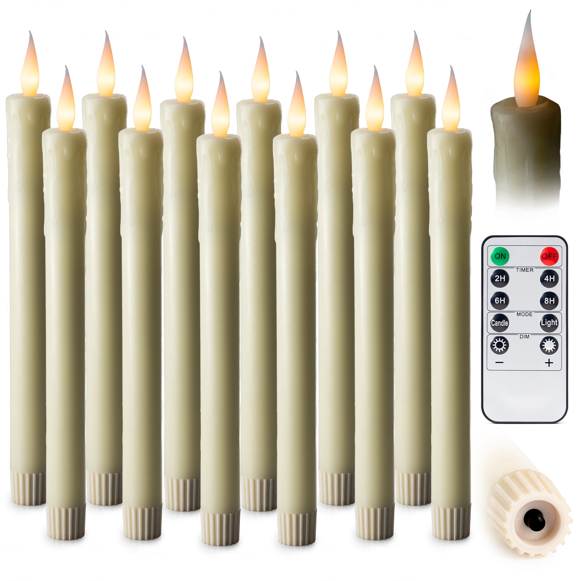 6 Pack, 10" LED Flameless Ivory Real Wax Drip Pillar Candles w/Remote Controller, On/Off Button, Dimmable, Flicker/Static Mode, Battery Operated - West Ivory LED Lighting
