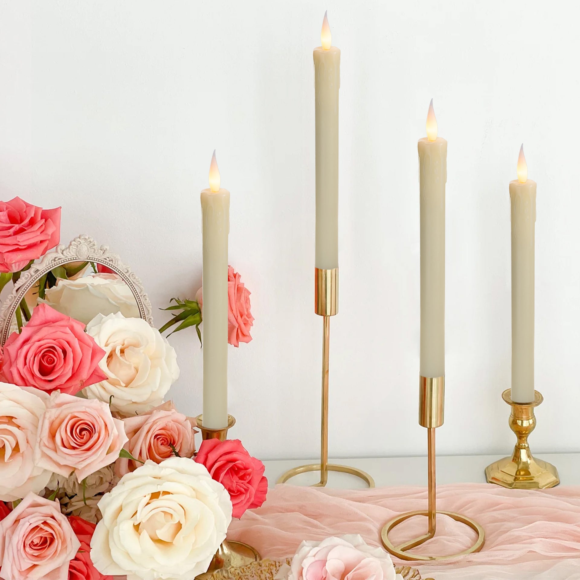 6 Pack, 10" LED Flameless Ivory Real Wax Drip Pillar Candles w/Remote Controller, On/Off Button, Dimmable, Flicker/Static Mode, Battery Operated - West Ivory LED Lighting