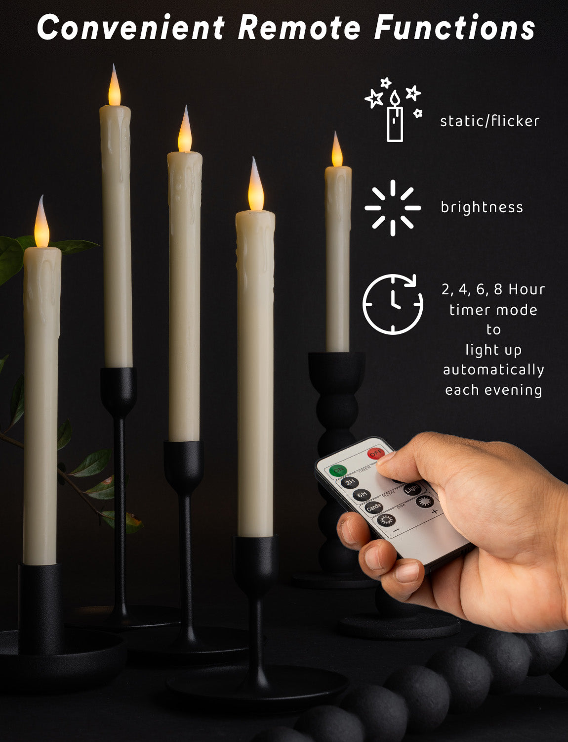 6 Pack, 10" LED Flameless Ivory Real Wax Drip Pillar Candles w/Remote Controller, On/Off Button, Dimmable, Flicker/Static Mode, Battery Operated - West Ivory LED Lighting