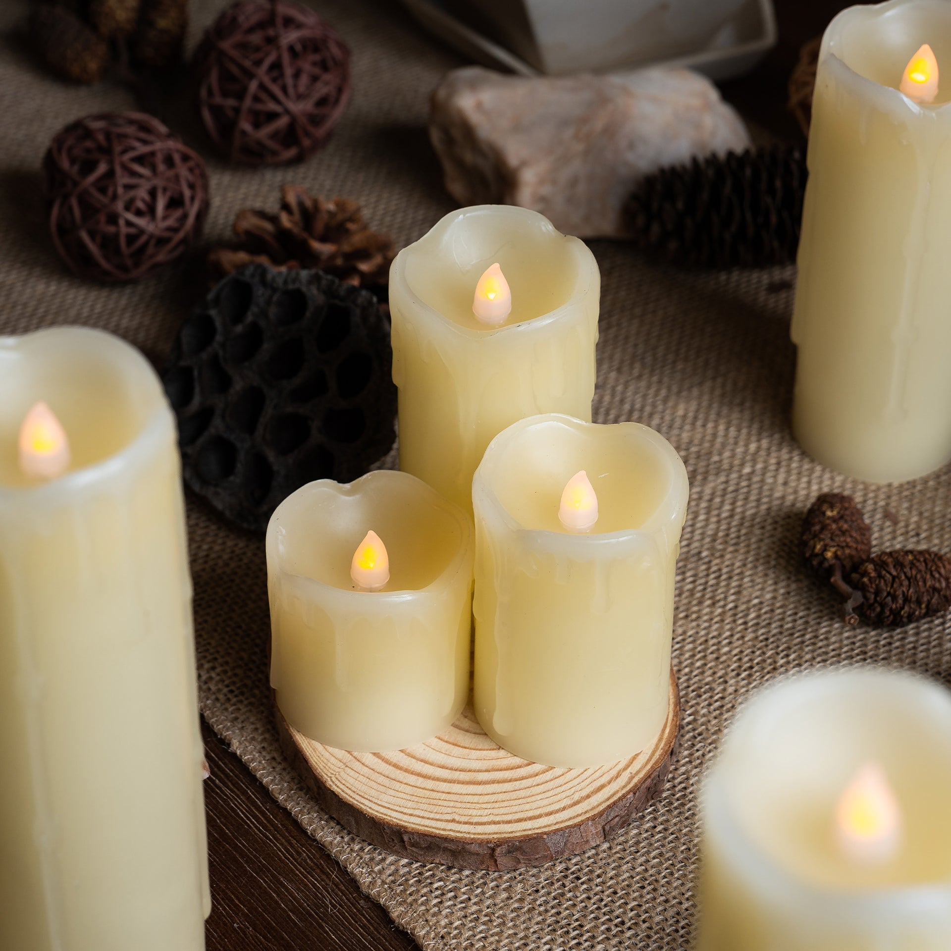 Set of 6 - LED Ivory Battery Operated Flameless Light Flickering Candle with Timer - West Ivory LED Lighting