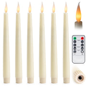 6 Pack 10" LED Flameless Ivory Real Wax Taper Candles w/Remote Controller, On/Off Button, Dimmable, Flicker/Static Mode, Battery Operated - West Ivory LED Lighting