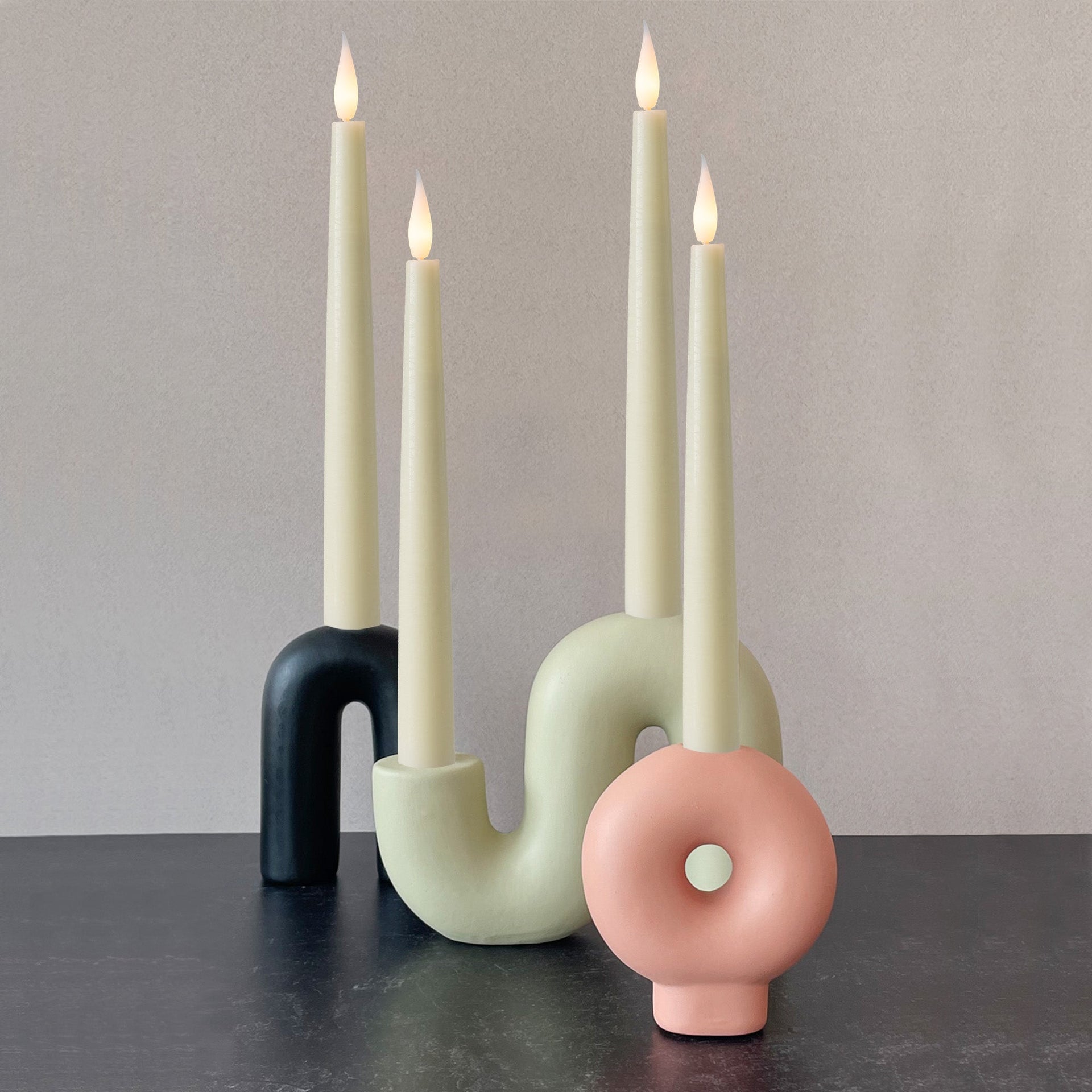 6 Pack 10" LED Flameless Ivory Real Wax Taper Candles w/Remote Controller, On/Off Button, Dimmable, Flicker/Static Mode, Battery Operated - West Ivory LED Lighting