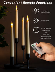 6 Pack 10" LED Flameless Ivory Real Wax Taper Candles w/Remote Controller, On/Off Button, Dimmable, Flicker/Static Mode, Battery Operated - West Ivory LED Lighting