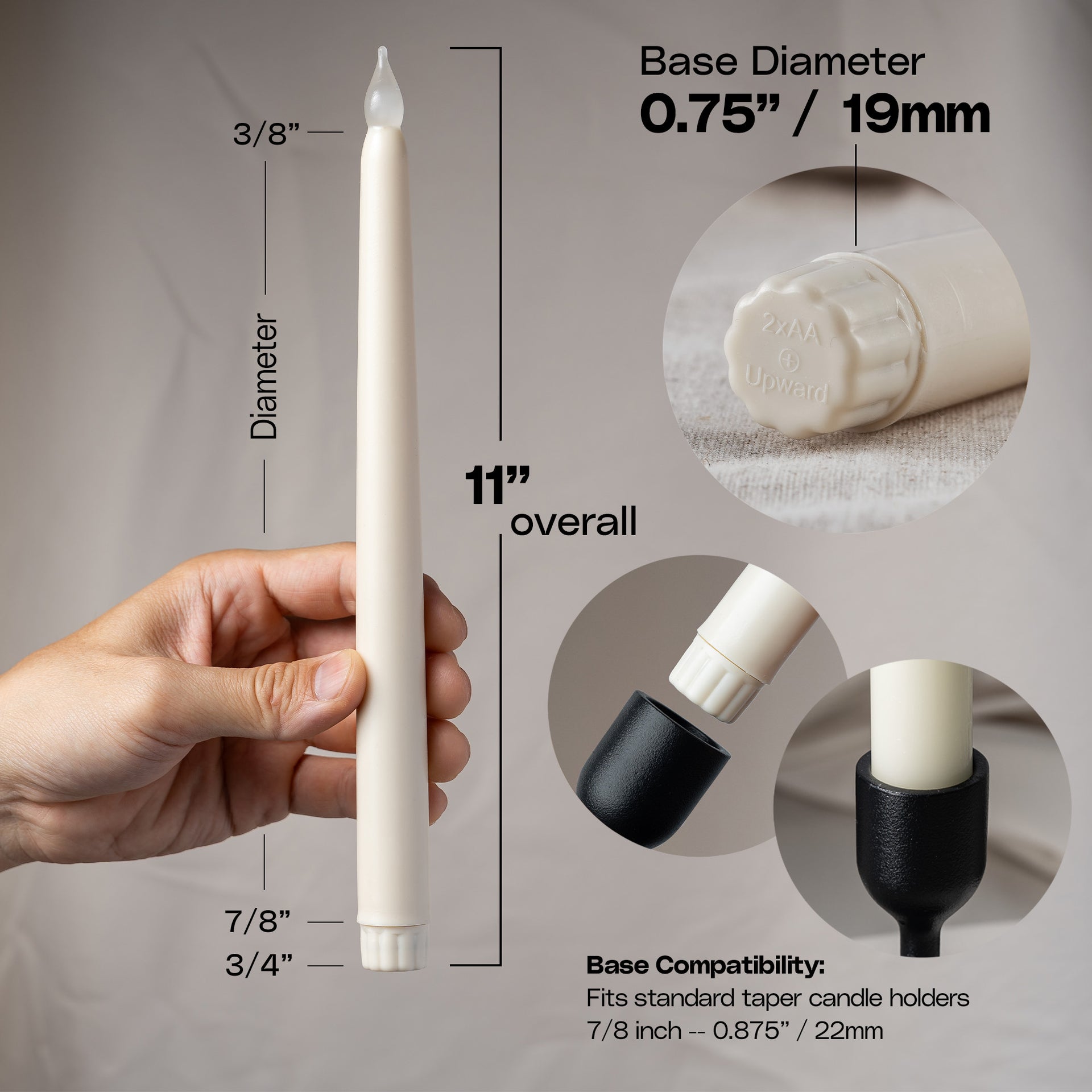 11" Ivory Taper Flameless LED Faux Wax Candle Lights - West Ivory LED Lighting