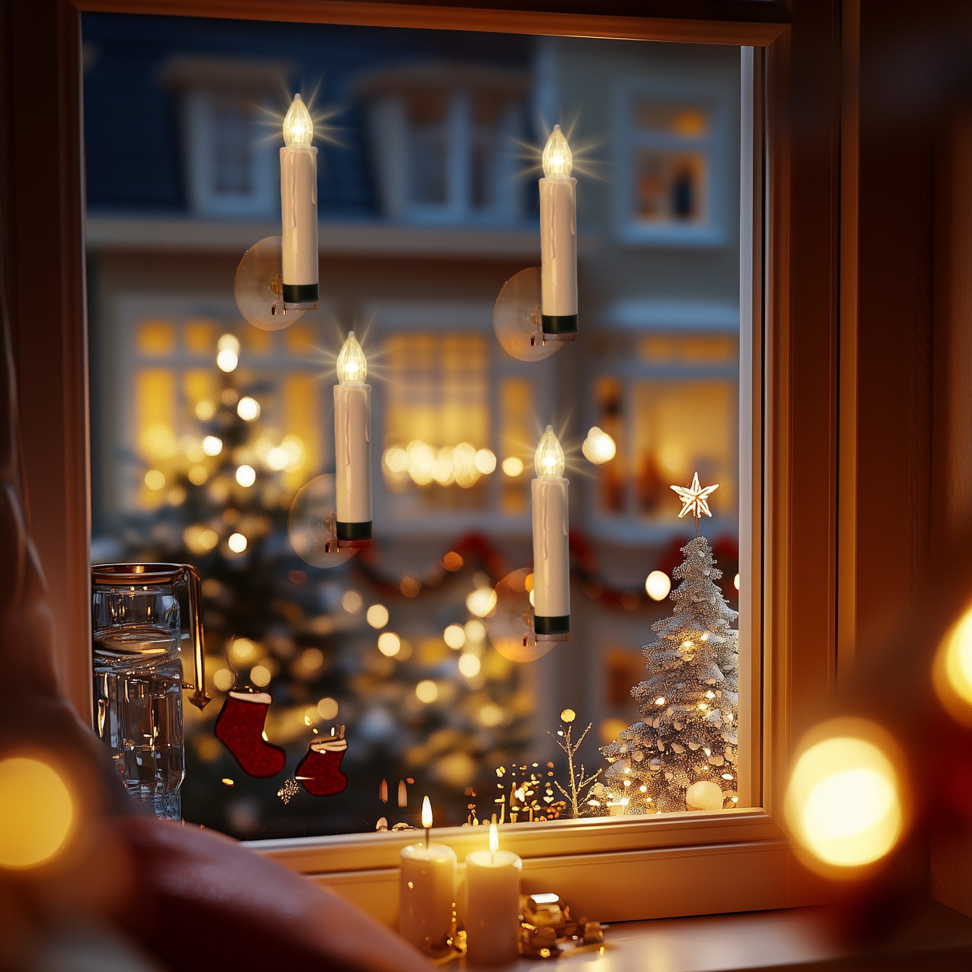 3.5" Battery Operated Flameless Flickering Taper Tree Clip-On Candles, Suction Cups Window Mountswith Timer Remote Control - West Ivory LED Lighting