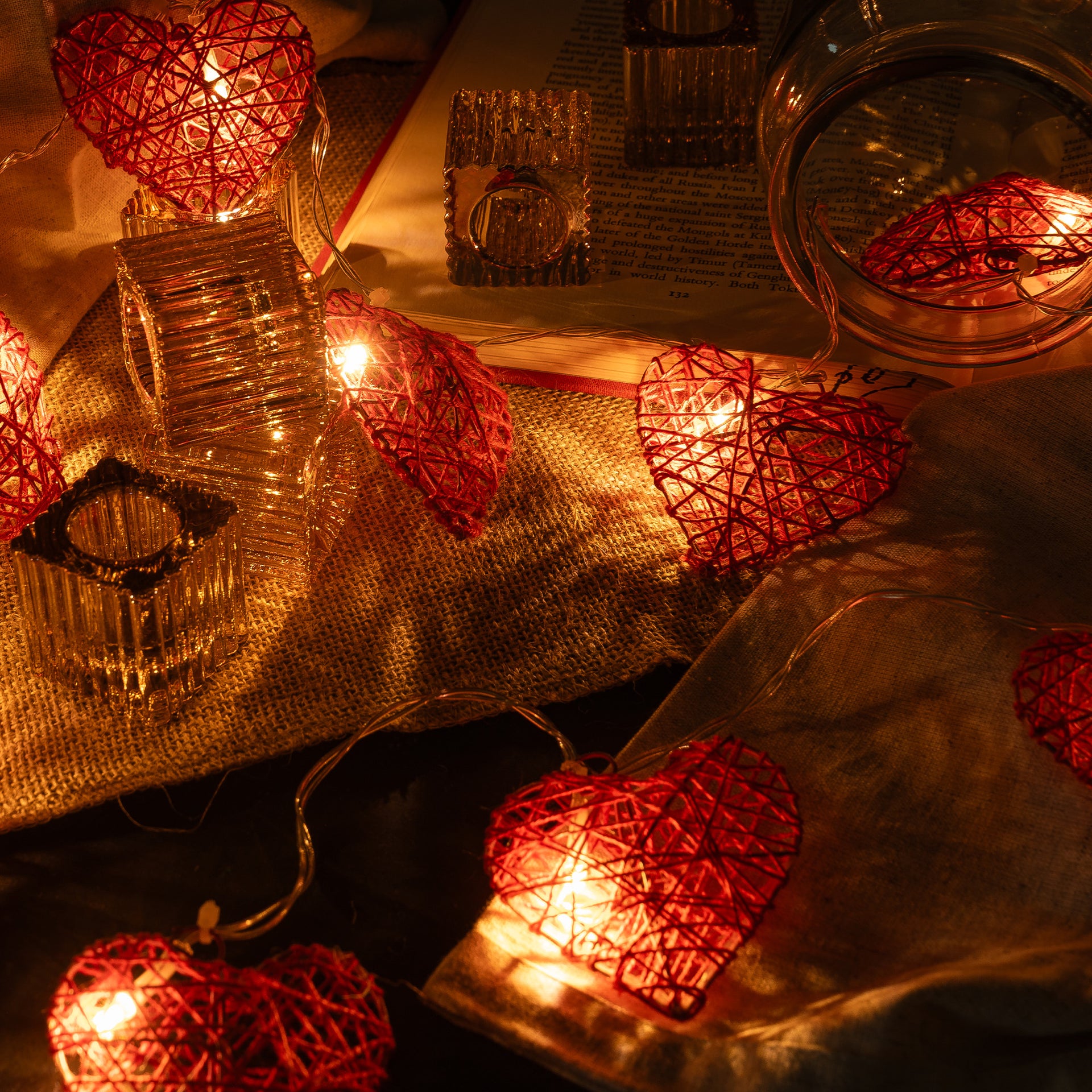10 LED String Fairy Light 5.5ft Red Twine Hearts w/Metal Frame Battery Powered Warm White - West Ivory LED Lighting