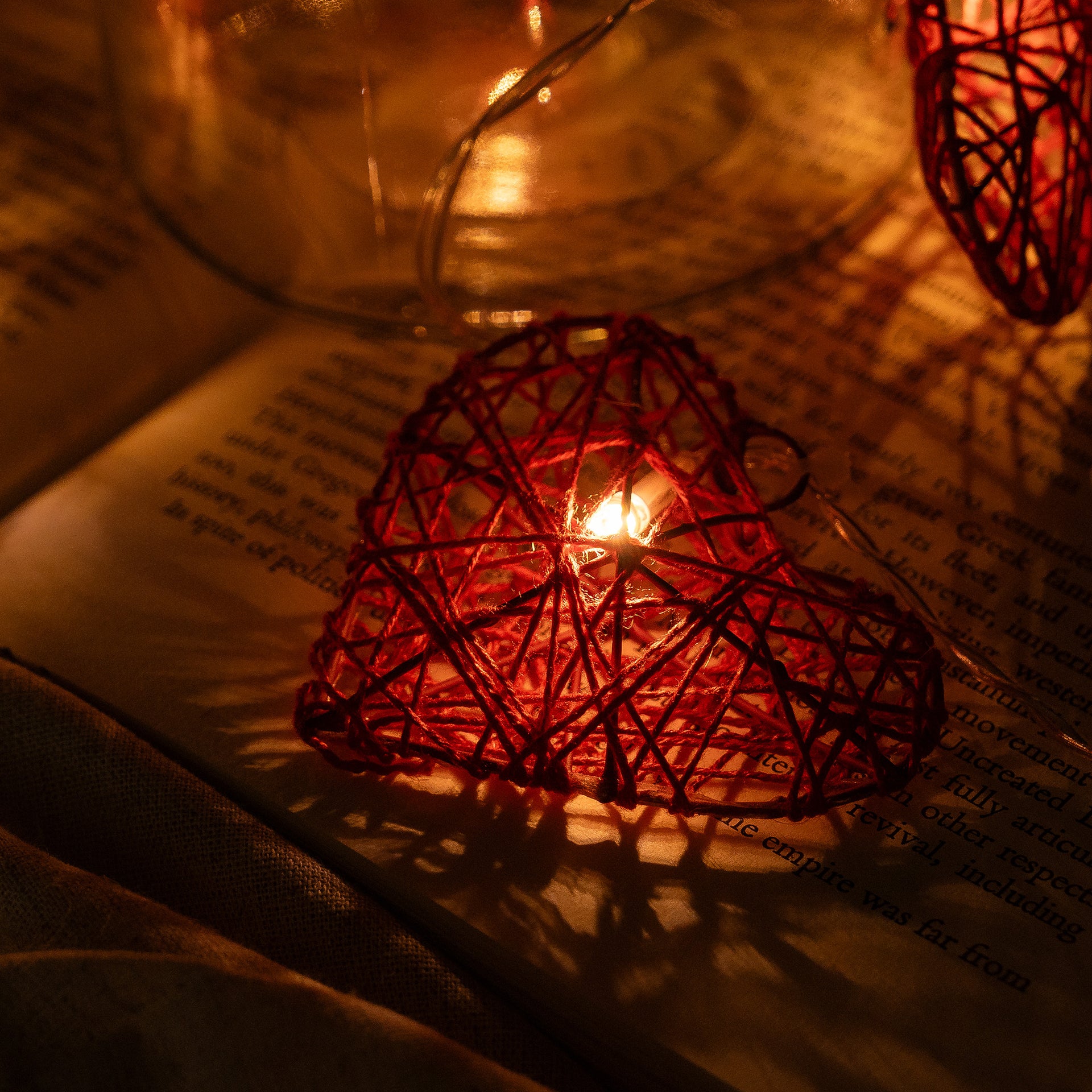 10 LED String Fairy Light 5.5ft Red Twine Hearts w/Metal Frame Battery Powered Warm White - West Ivory LED Lighting