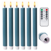 10" Fluted Ribbed LED Blue Grooved Pillar Candles, Remote & 24h Timer Memory, On/Off Switch - (6 Pack) - West Ivory LED Lighting