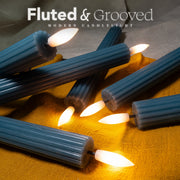 10" Fluted Ribbed LED Blue Grooved Pillar Candles, Remote & 24h Timer Memory, On/Off Switch - (6 Pack) - West Ivory LED Lighting