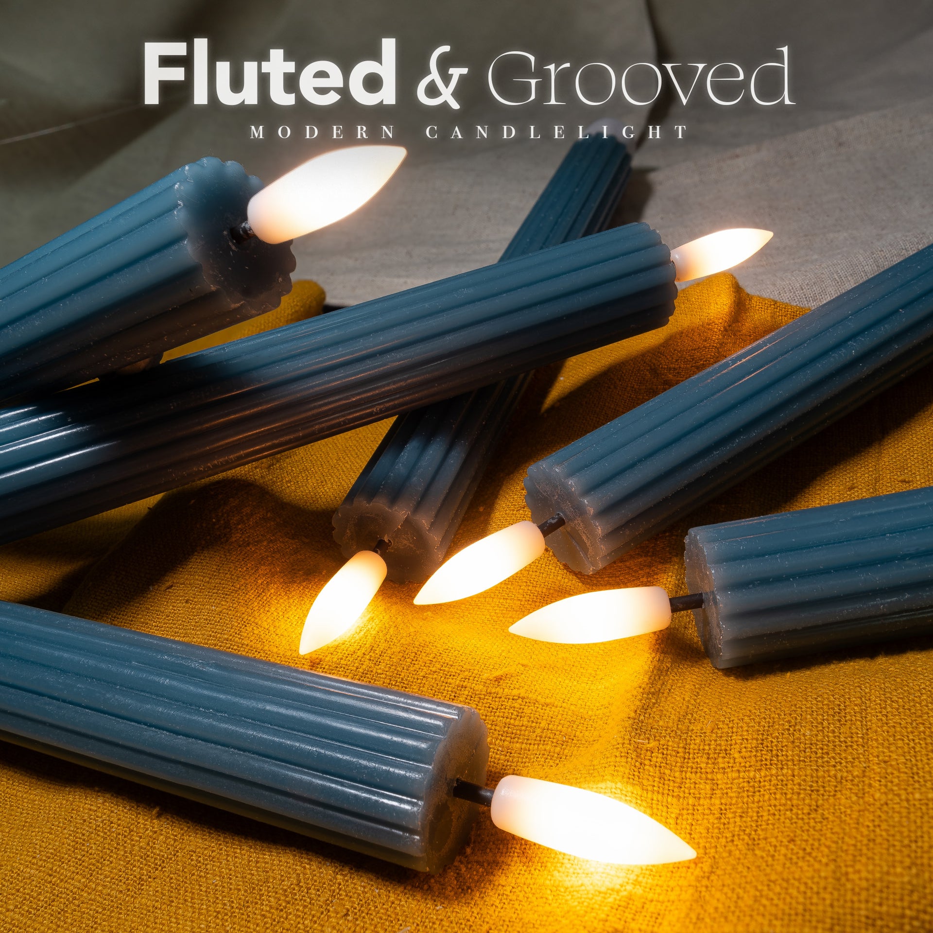 10" Fluted Ribbed LED Blue Grooved Pillar Candles, Remote & 24h Timer Memory, On/Off Switch - (6 Pack) - West Ivory LED Lighting