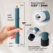 10" Fluted Ribbed LED Blue Grooved Pillar Candles, Remote & 24h Timer Memory, On/Off Switch - (6 Pack) - West Ivory LED Lighting
