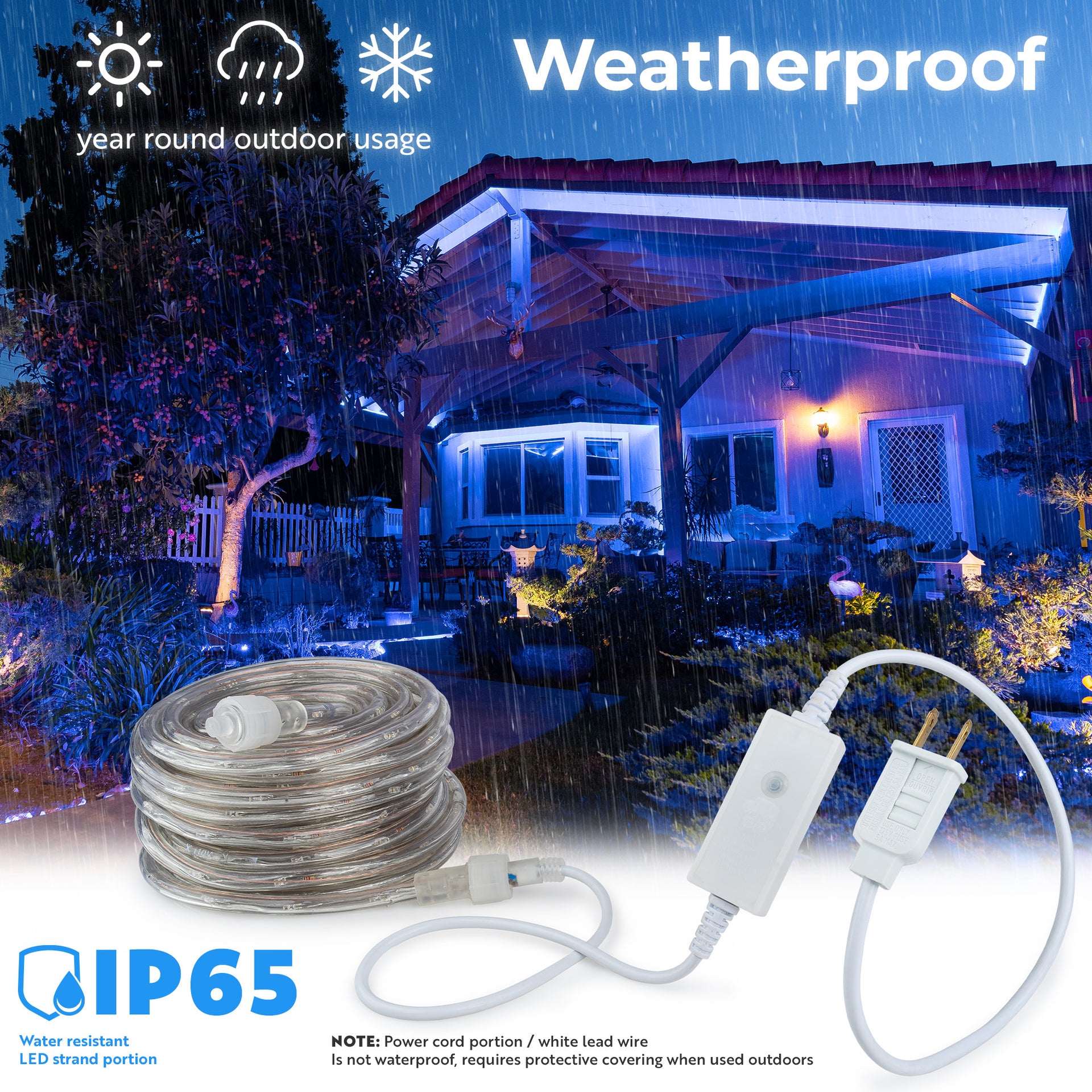 LED Rope Lights Outdoor Lighting, 8 modes - West Ivory LED Lighting