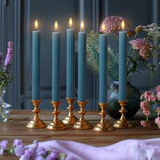 10" Fluted Ribbed LED Blue Grooved Pillar Candles, Remote & 24h Timer Memory, On/Off Switch - (6 Pack) - West Ivory LED Lighting