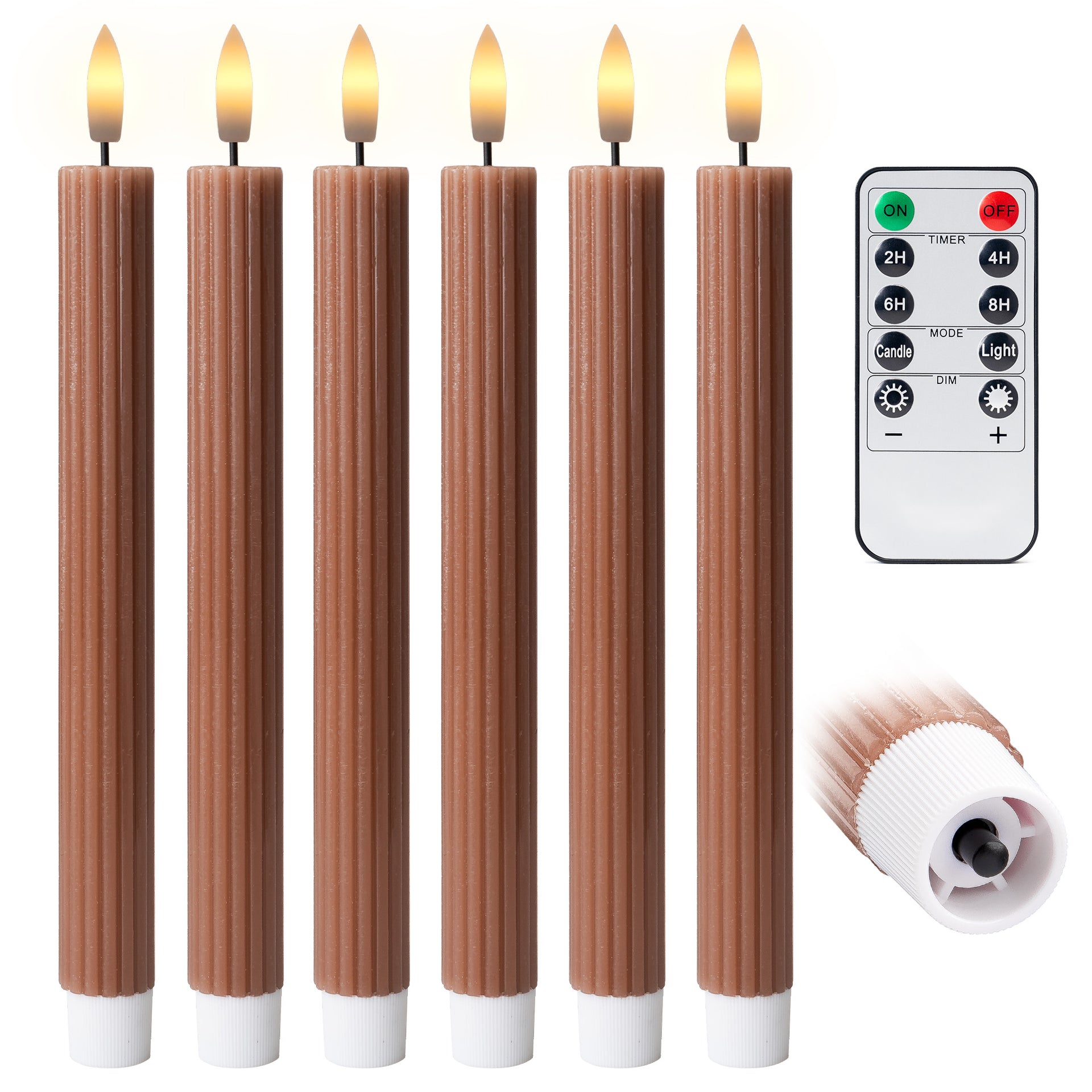 10" Fluted Ribbed LED Blue Grooved Pillar Candles, Remote & 24h Timer Memory, On/Off Switch - (6 Pack) - West Ivory LED Lighting