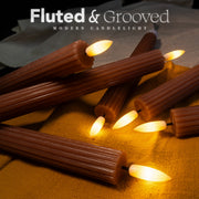 10" Fluted Ribbed LED Blue Grooved Pillar Candles, Remote & 24h Timer Memory, On/Off Switch - (6 Pack) - West Ivory LED Lighting