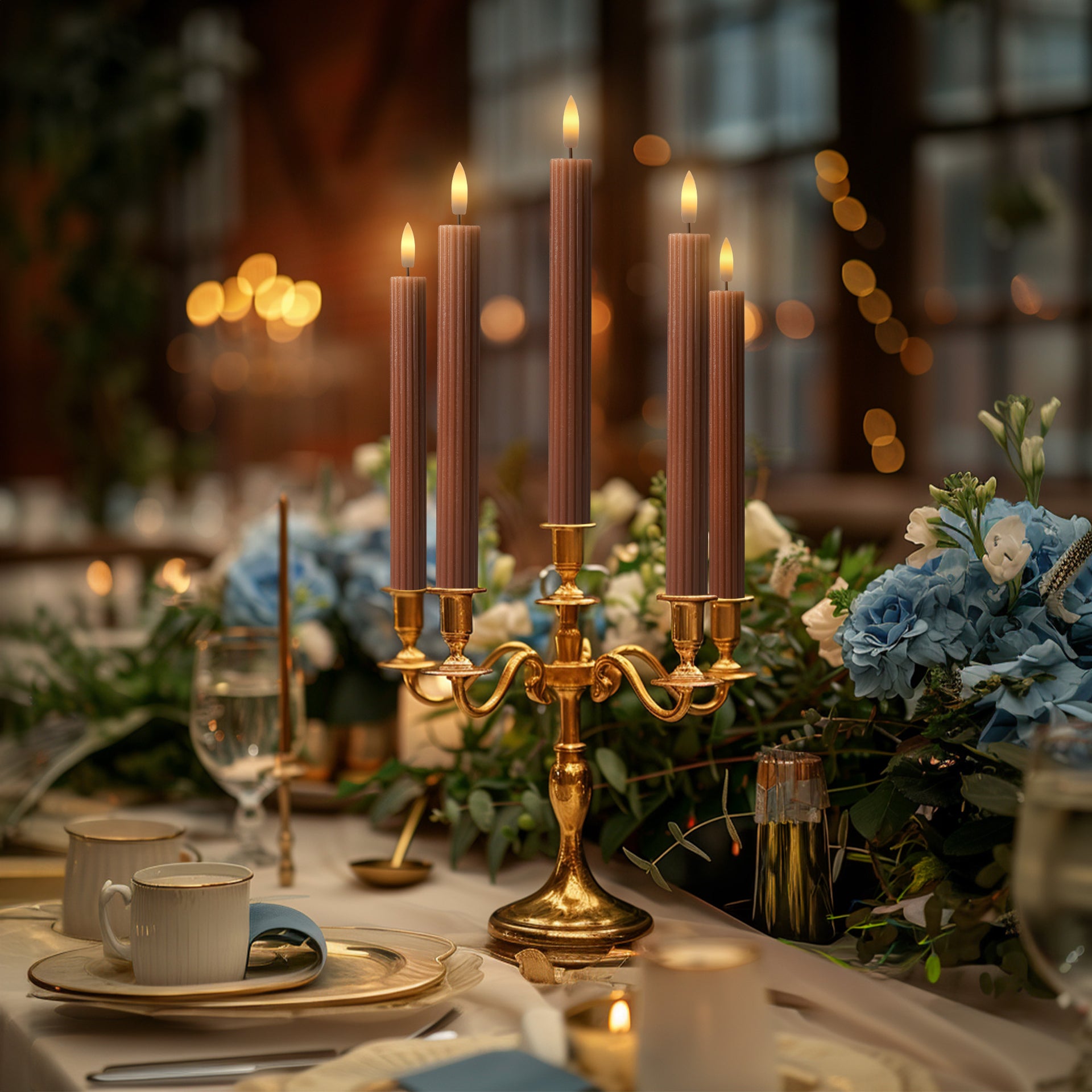 10" Fluted Ribbed LED Blue Grooved Pillar Candles, Remote & 24h Timer Memory, On/Off Switch - (6 Pack) - West Ivory LED Lighting