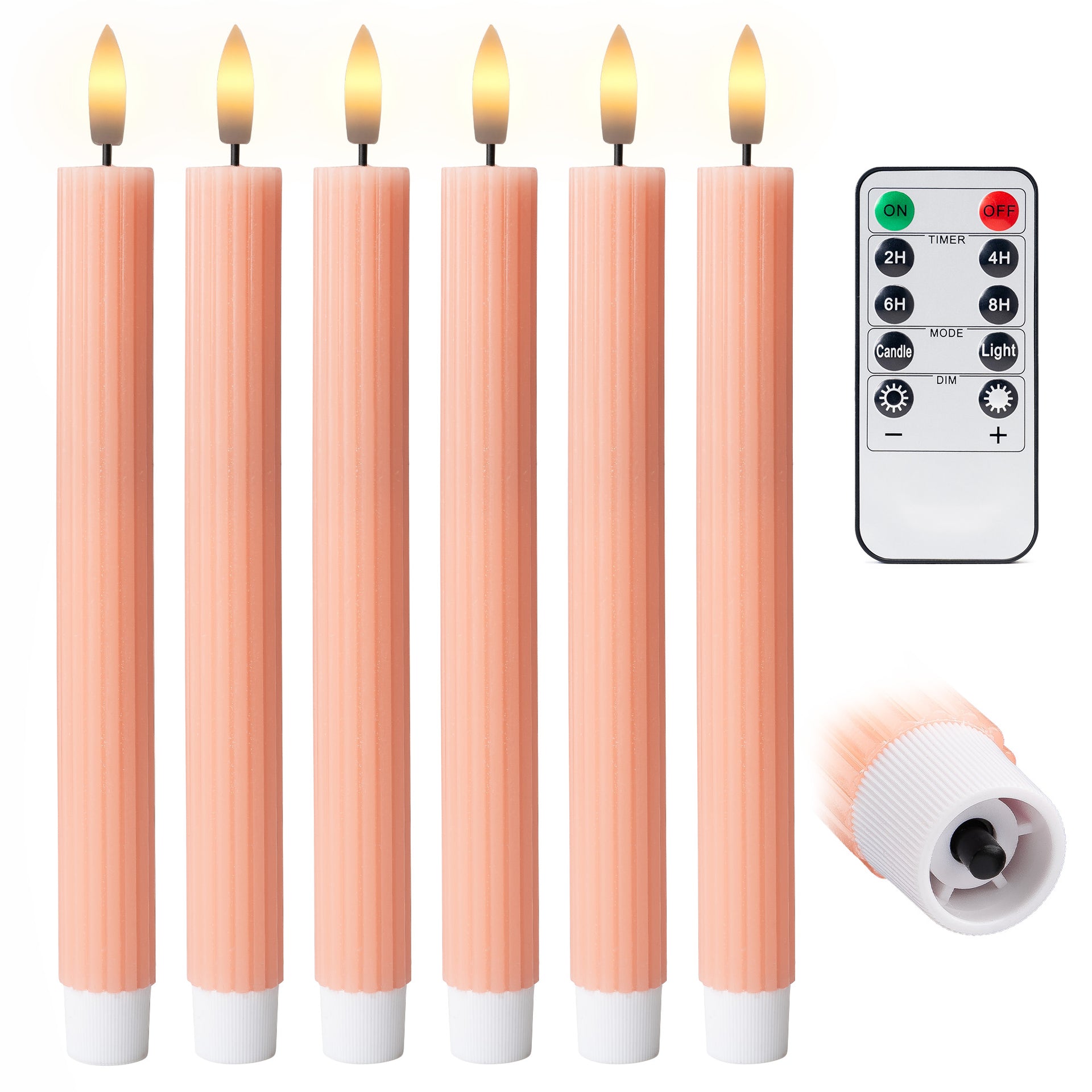 10" Fluted Ribbed LED Blue Grooved Pillar Candles, Remote & 24h Timer Memory, On/Off Switch - (6 Pack) - West Ivory LED Lighting