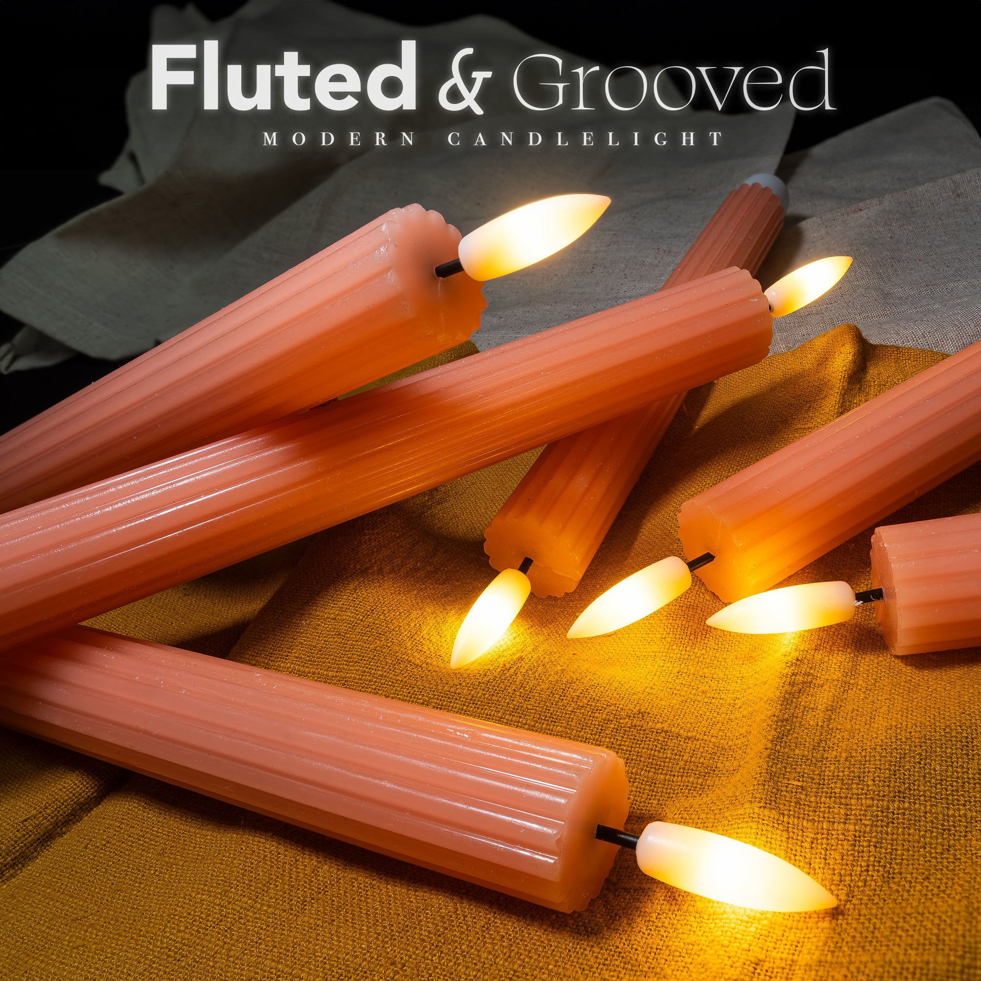 10" Fluted Ribbed LED Blue Grooved Pillar Candles, Remote & 24h Timer Memory, On/Off Switch - (6 Pack) - West Ivory LED Lighting