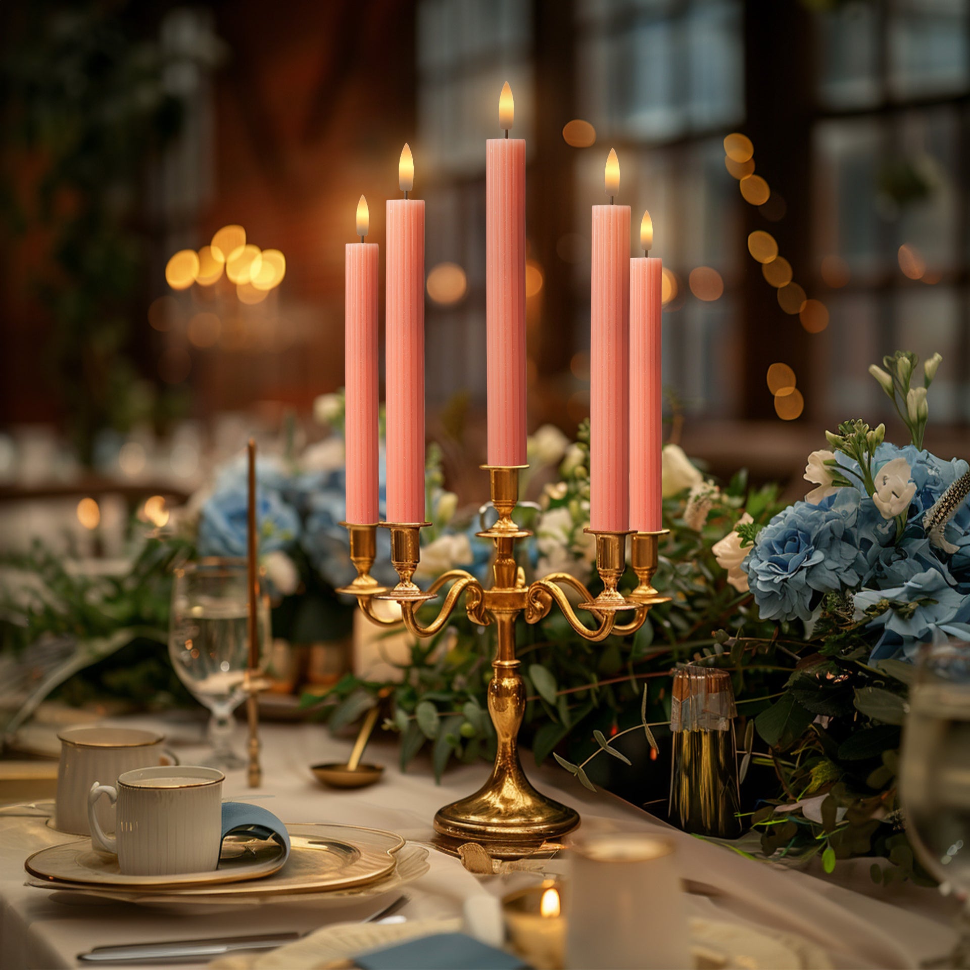 10" Fluted Ribbed LED Blue Grooved Pillar Candles, Remote & 24h Timer Memory, On/Off Switch - (6 Pack) - West Ivory LED Lighting