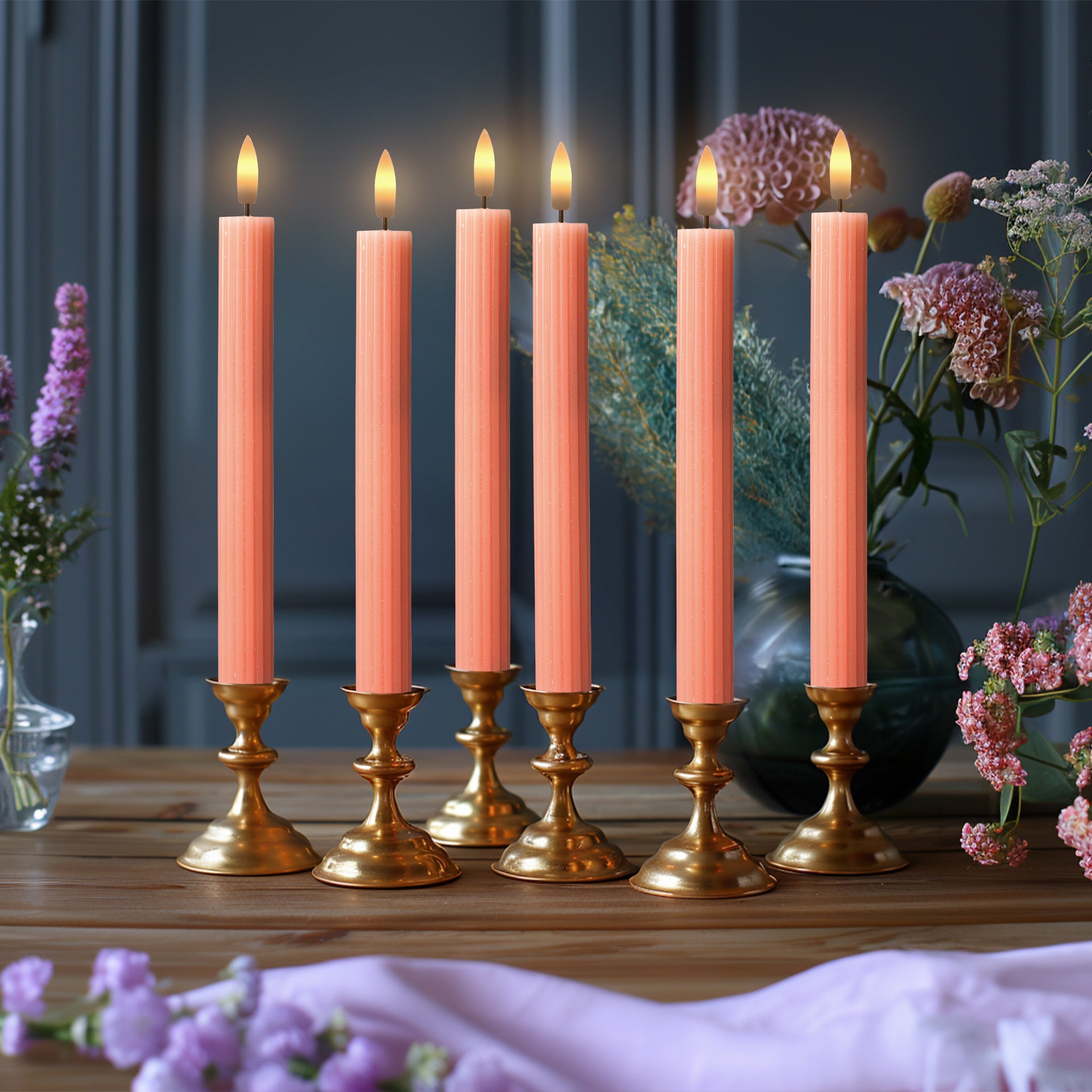 10" Fluted Ribbed LED Blue Grooved Pillar Candles, Remote & 24h Timer Memory, On/Off Switch - (6 Pack) - West Ivory LED Lighting