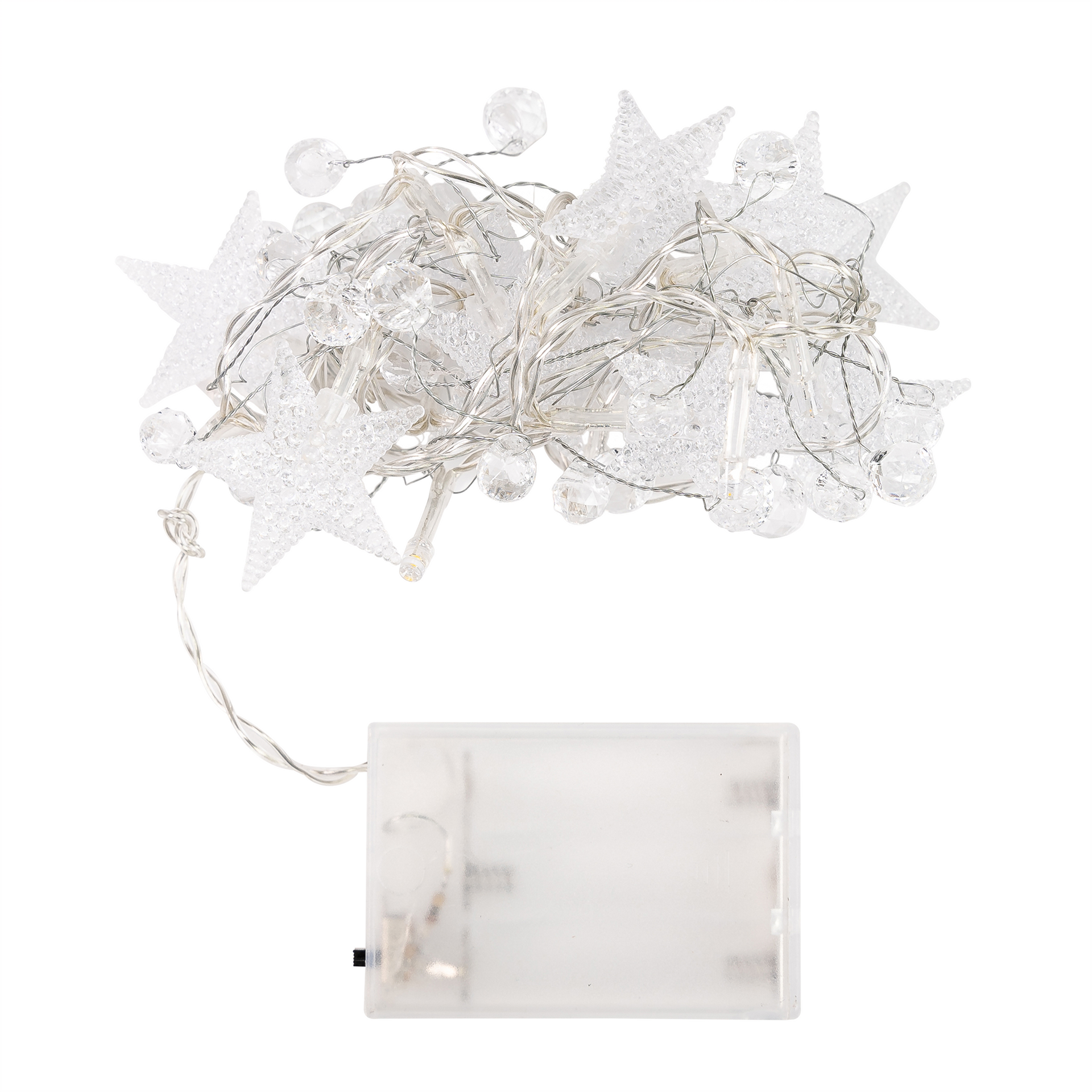 20 LED Acrylic Stars and Beads String Fairy Light 5 feet  Battery Powered, Warm White - West Ivory LED Lighting