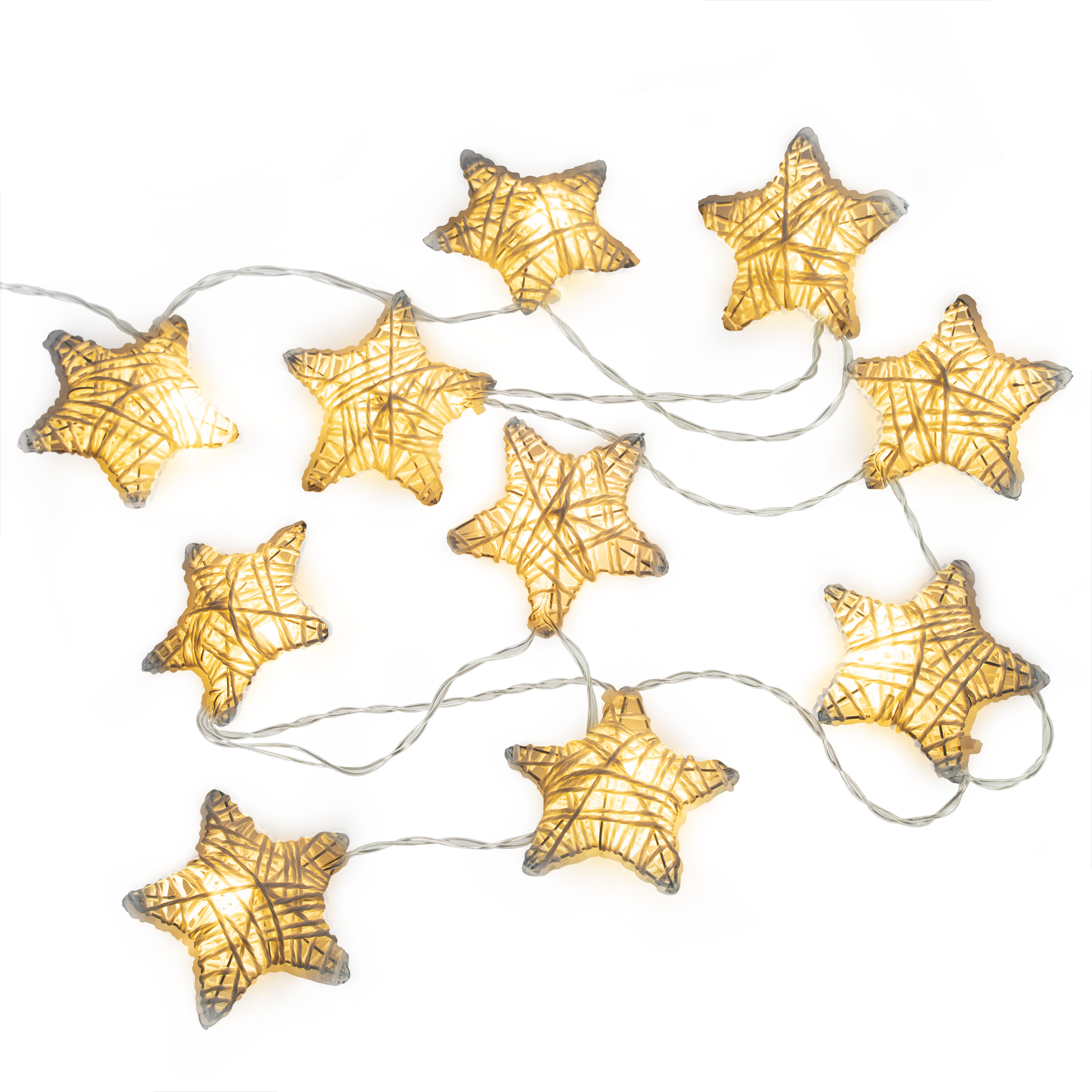 10 LED Metal Covered Stars String Fairy Light 6 feet  Battery Powered, Warm White - West Ivory LED Lighting