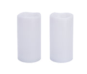Solar Rechargeable Weatherproof Flickering Flameless LED Outdoor Pillar Resin Candles with Dusk to Dawn Timer, Light Sensor, Set of 2, D 4" x H 8" - West Ivory LED Lighting