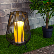 Solar Rechargeable Weatherproof Flickering Flameless LED Outdoor Pillar Resin Candles with Dusk to Dawn Timer, Light Sensor, Set of 2, D 4" x H 8", Warm White - West Ivory LED Lighting