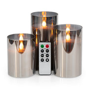 LED METALLIC MIRRORED GLASS FLICKERING FLAMELESS CANDLES - SET OF 3 (4" 5" 6") WITH REMOTE CONTROL - West Ivory LED Lighting
