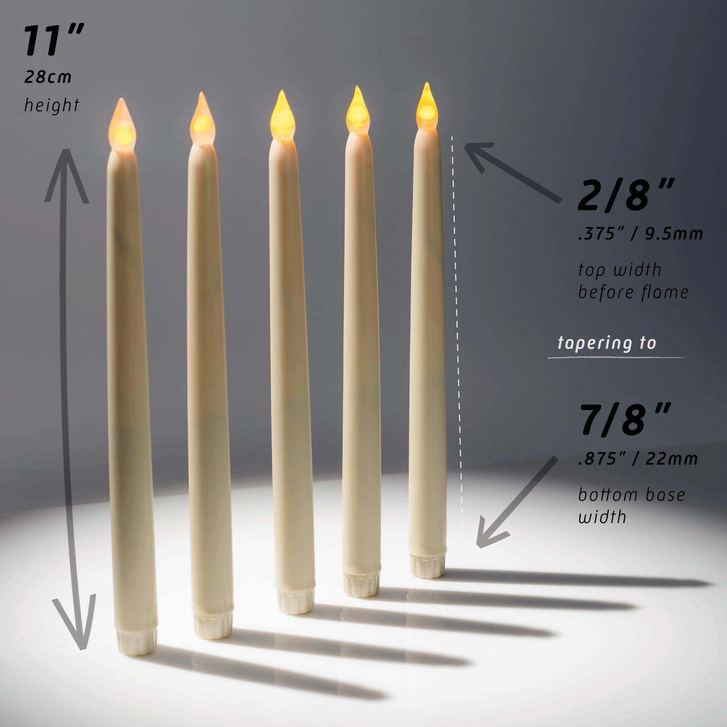 11" Ivory Taper Flameless LED Faux Wax Candle Lights 12 Pack - West Ivory LED Lighting