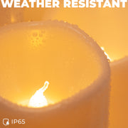 Solar Rechargeable Weatherproof Flickering Flameless LED Outdoor Pillar Resin Candles with Dusk to Dawn Timer, Light Sensor, Set of 2, D 4" x H 8", Warm White - West Ivory LED Lighting