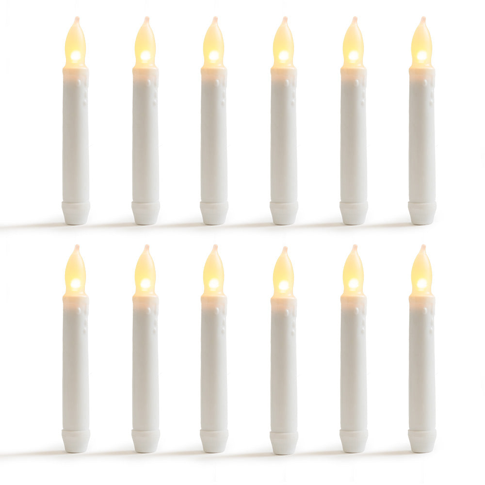 Set of 12 - 6.25" Warm White Flameless LED Taper Candles Mini Battery Operated Wax Dipped White Body - West Ivory LED Lighting