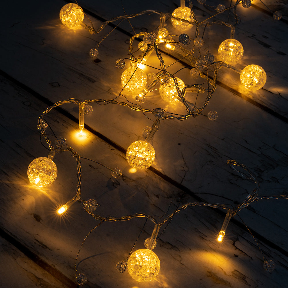 20 LED Clear Balls and Beads String Fairy Light 5.5 feet  Battery Powered, Warm White - West Ivory LED Lighting