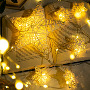 10 LED Hanging Fairy Light 5 Small 1 Large White String Paper Stars w/Metal Frame Battery Powered Warm White - West Ivory LED Lighting