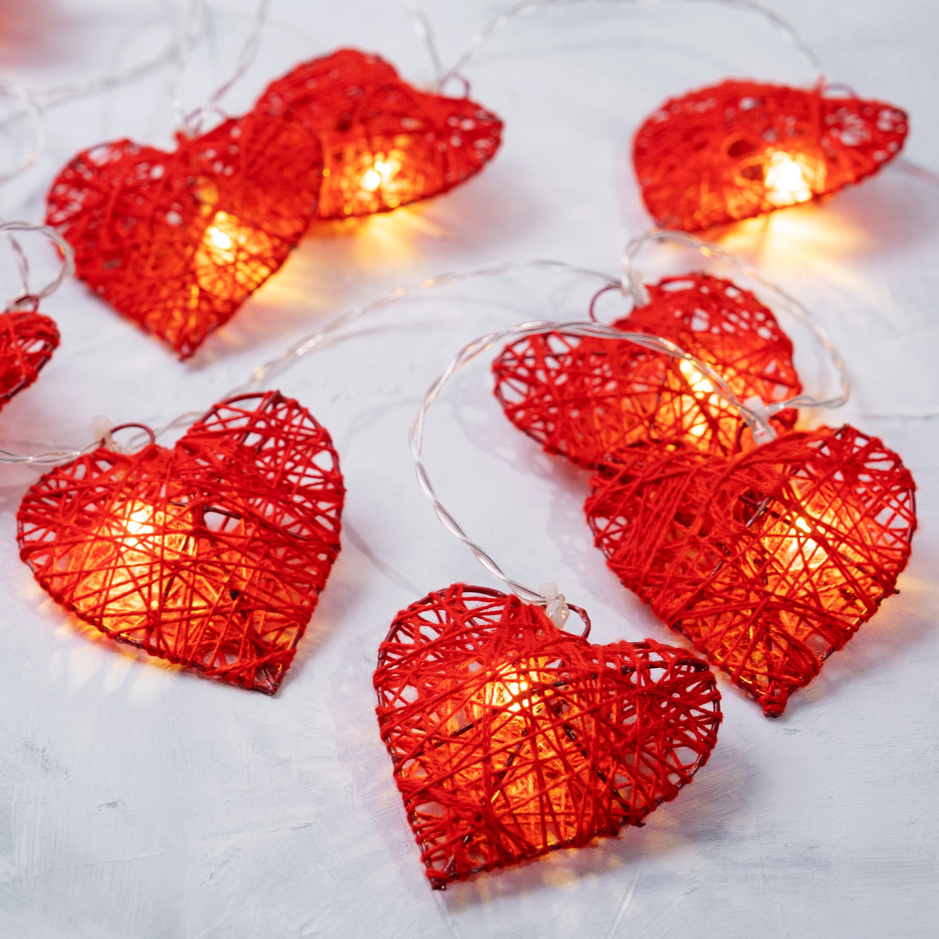 10 LED String Fairy Light 5.5ft Red Twine Hearts w/Metal Frame Battery Powered Warm White - West Ivory LED Lighting