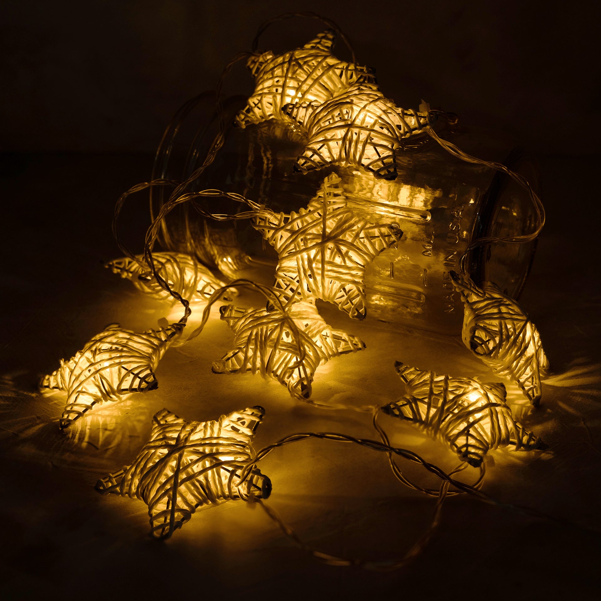 10 LED Metal Covered Stars String Fairy Light 6 feet  Battery Powered, Warm White - West Ivory LED Lighting