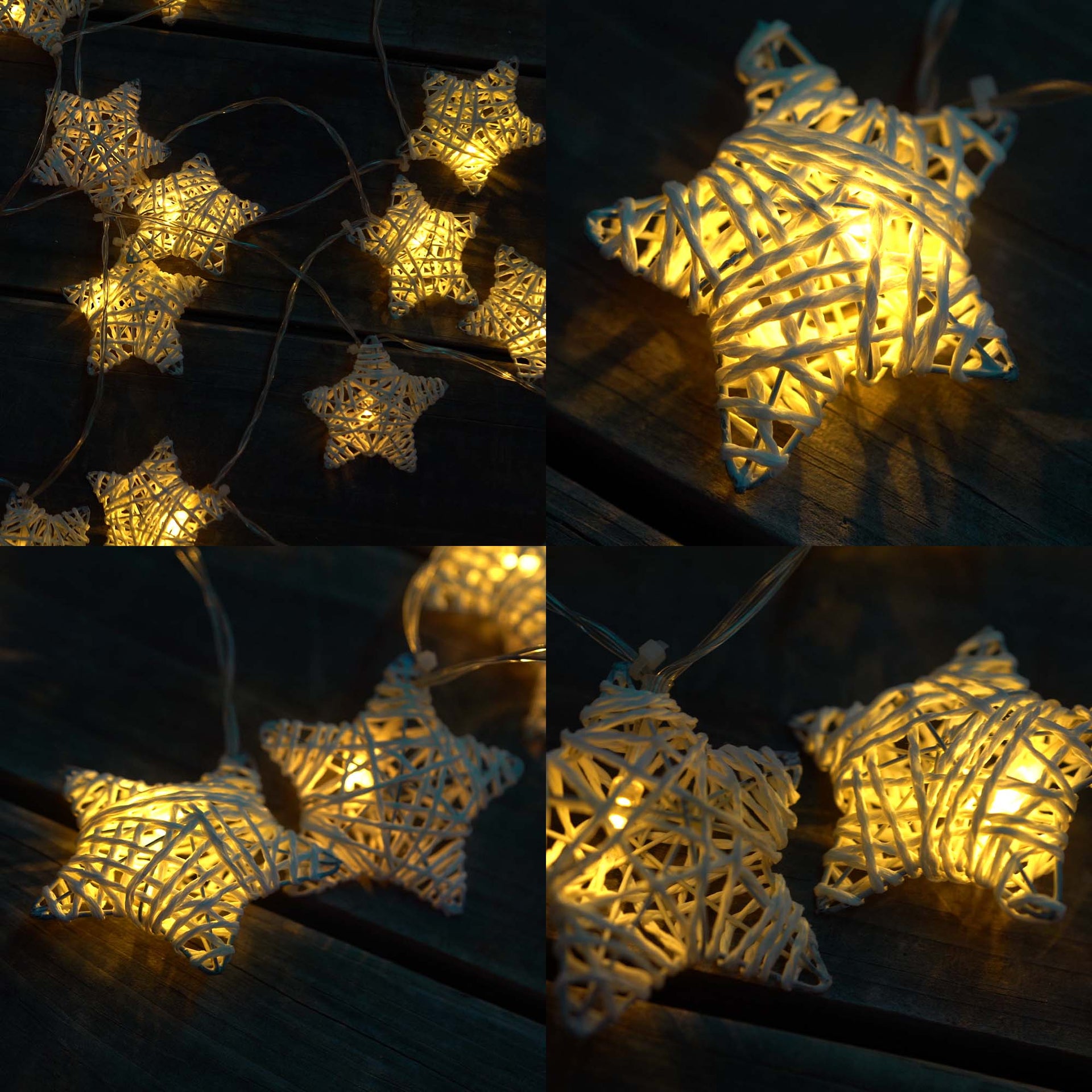 10 LED Metal Covered Stars String Fairy Light 6 feet  Battery Powered, Warm White - West Ivory LED Lighting