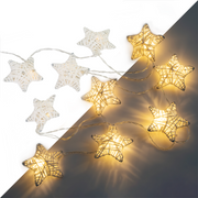 10 LED Metal Covered Stars String Fairy Light 6 feet  Battery Powered, Warm White - West Ivory LED Lighting