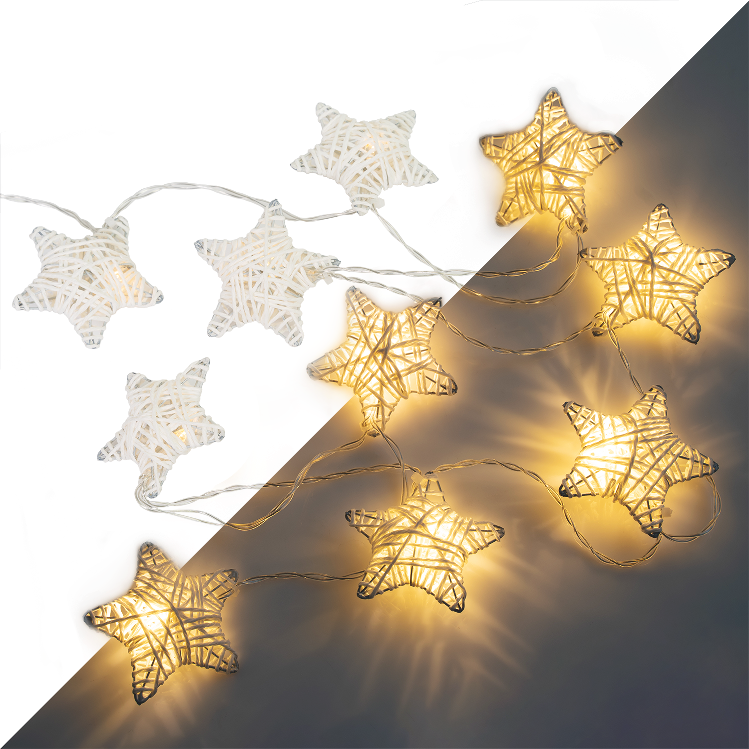 10 LED Metal Covered Stars String Fairy Light 6 feet  Battery Powered, Warm White - West Ivory LED Lighting