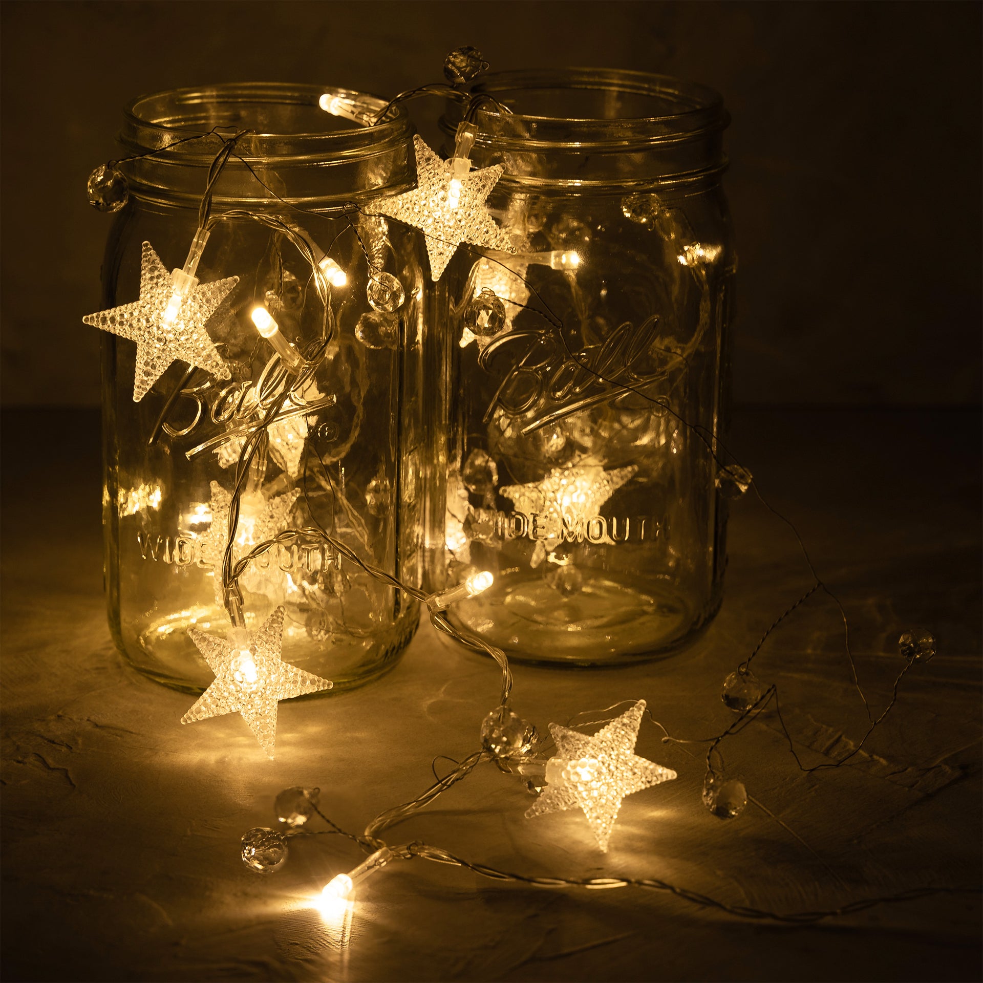 20 LED Acrylic Stars and Beads String Fairy Light 5 feet  Battery Powered, Warm White - West Ivory LED Lighting