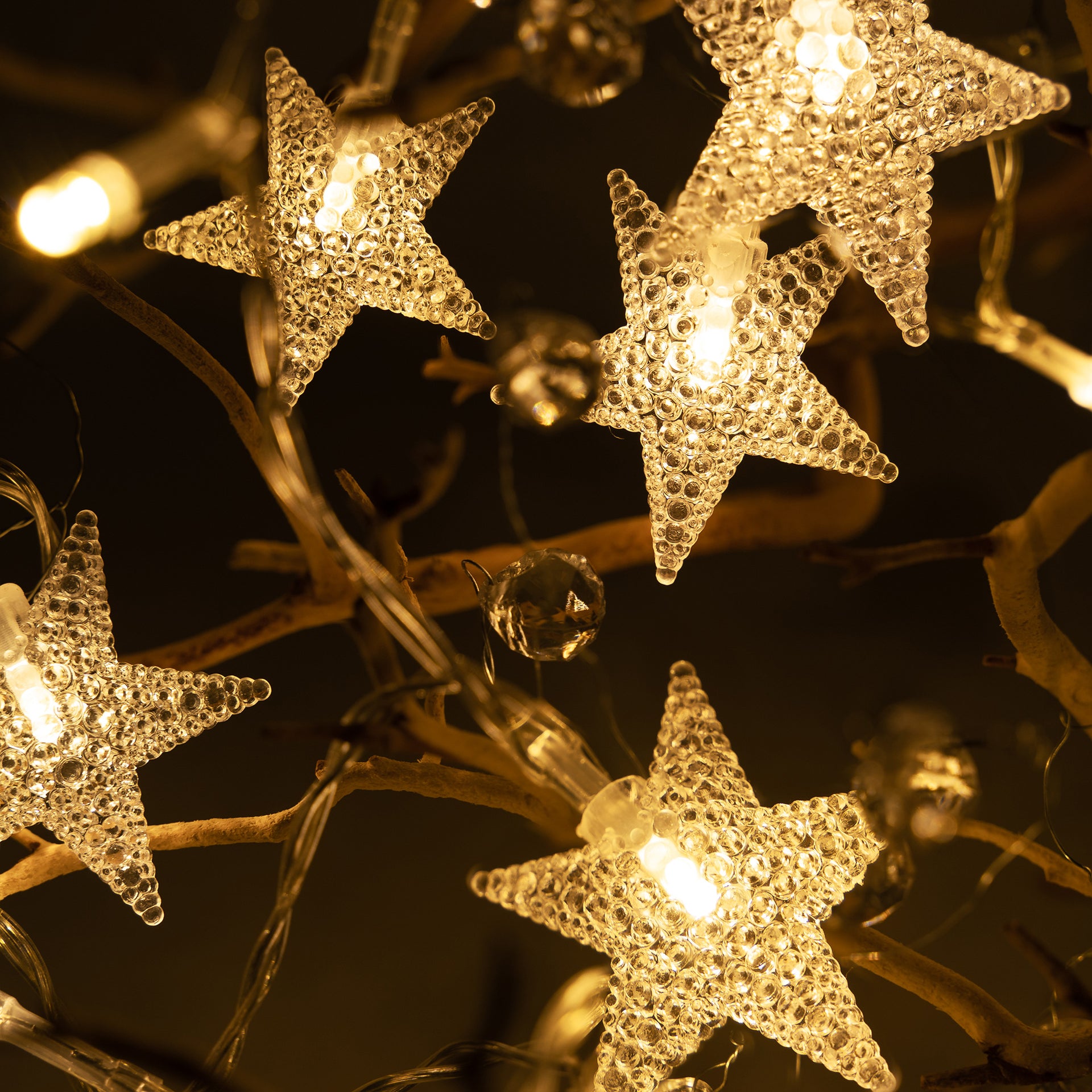 20 LED Acrylic Stars and Beads String Fairy Light 5 feet  Battery Powered, Warm White - West Ivory LED Lighting