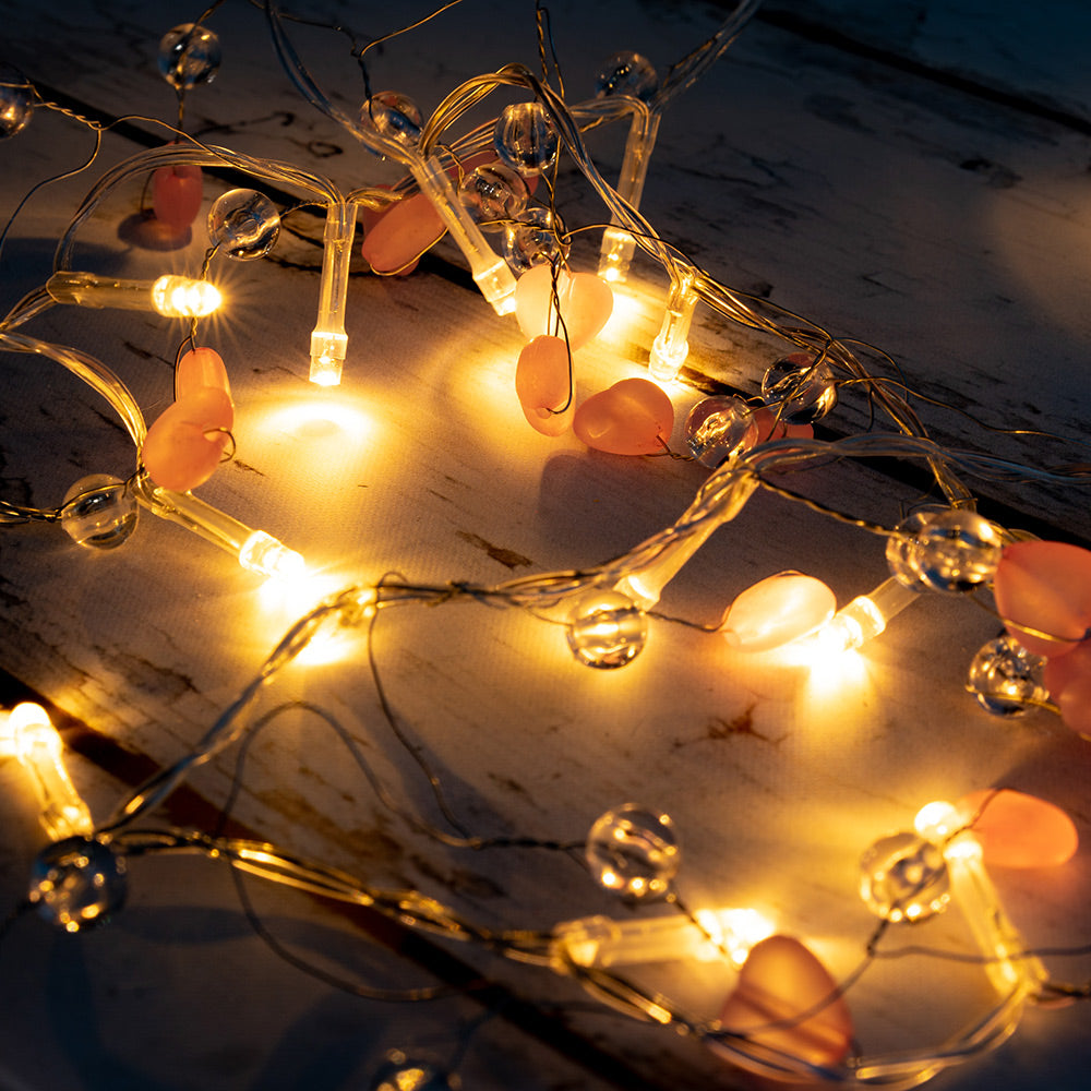 20 LED Beads and Hearts String Fairy Light 5 feet Battery Powered, Warm White - West Ivory LED Lighting